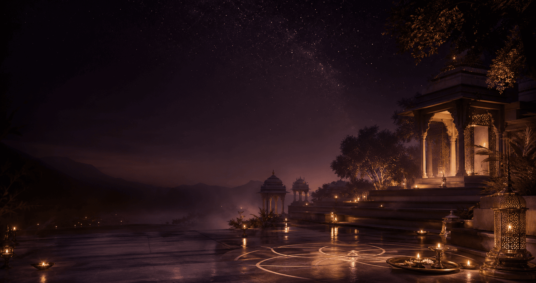 A serene modern spiritual guidance space at twilight